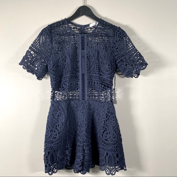LOVERS + FRIENDS Cherish Navy Lace Rompers size S - Picture 2 of 9